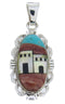 Silver Multicolor Native American Village Design Pendant YS69782